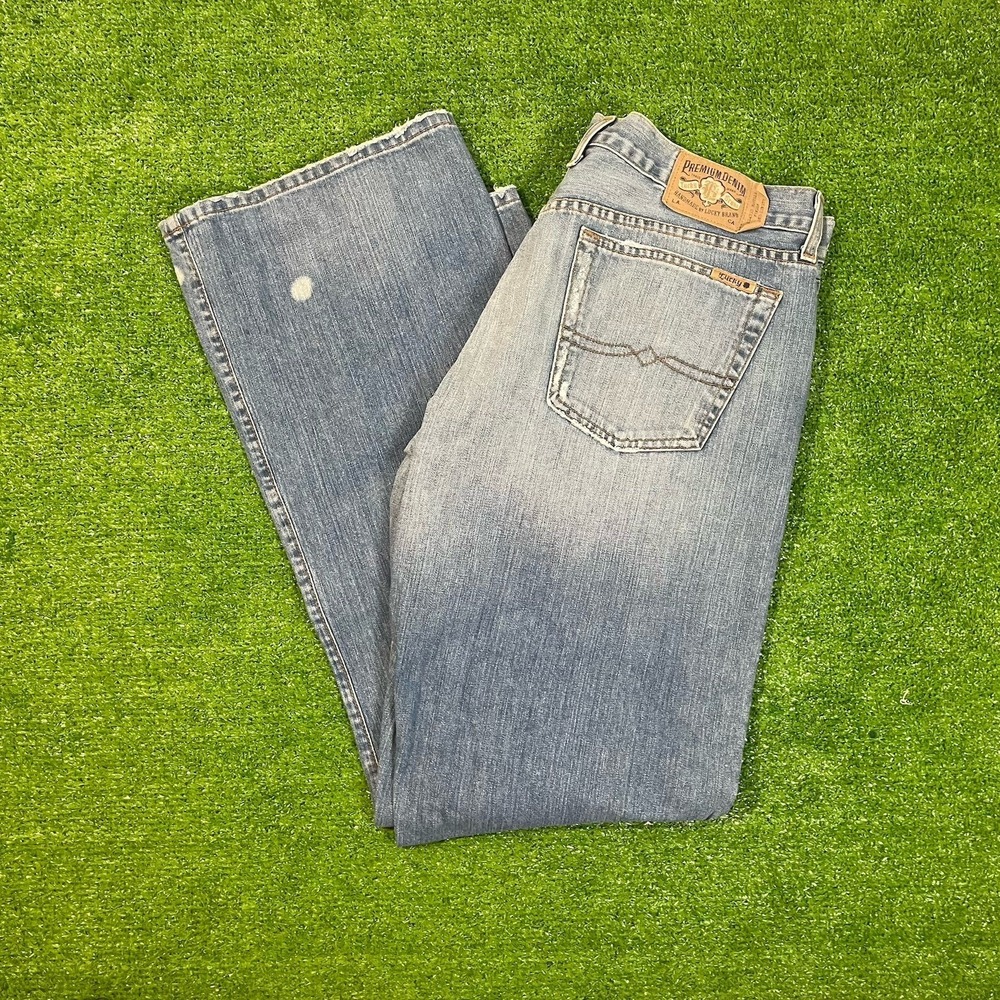 Vintage Lucky Brand Jeans W 36 80s Light Wash Handmade Distressed Denim EUC